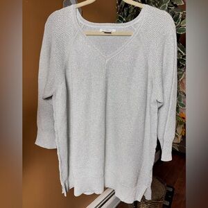 Liz Claiborne Woman Silver Sparkle Metallic Knit V-Neck Sweater 3/4 Sleeve Sz 1X